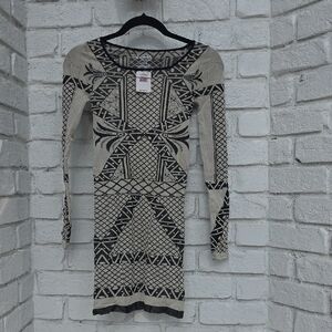 Free People Black and Cream Patterned Mini Dress